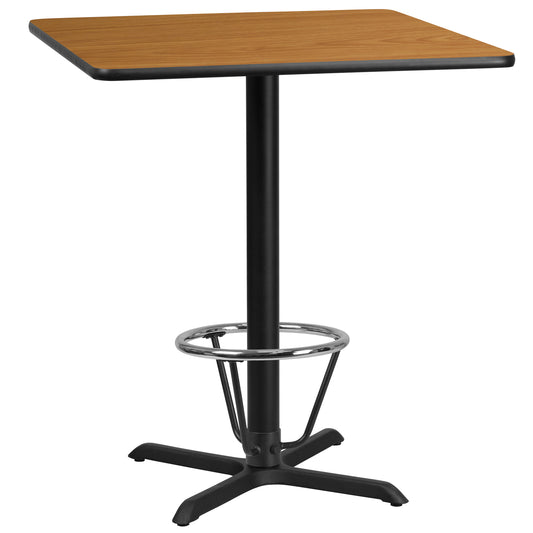 Stiles 36'' Square Natural Laminate Table Top with 30'' x 30'' Bar Height Table Base and Foot Ring Natural