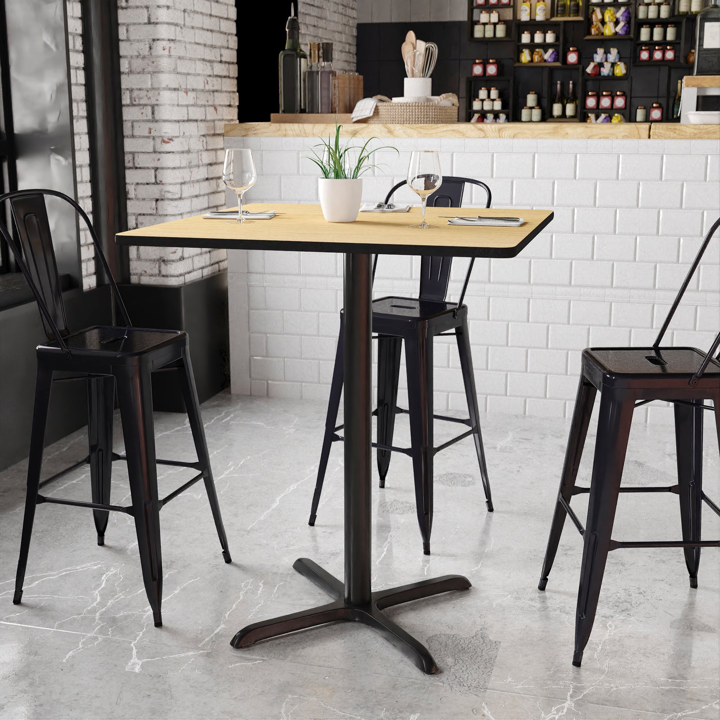 Stiles 36'' Square Natural Laminate Table Top with 30'' x 30'' Bar Height Table Base Natural