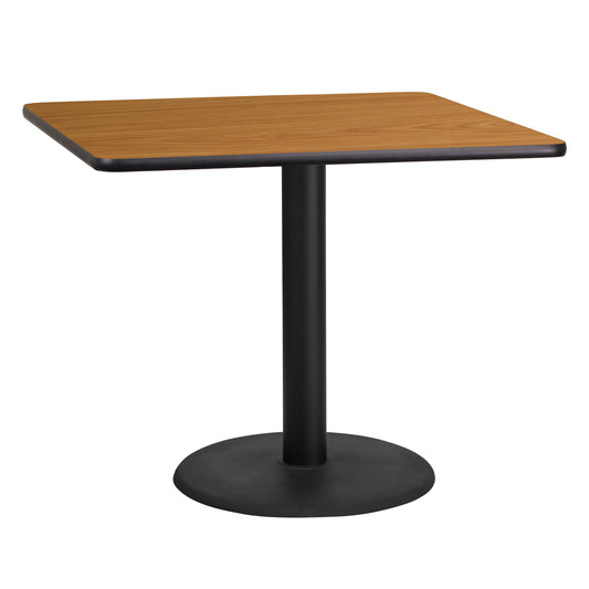 Graniss 36'' Square Natural Laminate Table Top with 24'' Round Table Height Base Natural