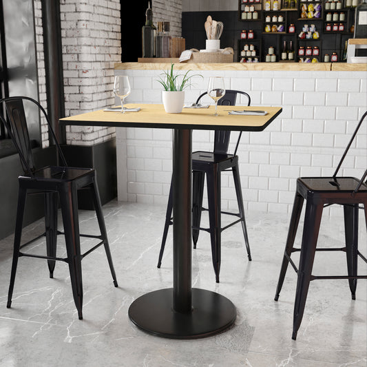 Stiles 36'' Square Natural Laminate Table Top with 24'' Round Bar Height Table Base Natural