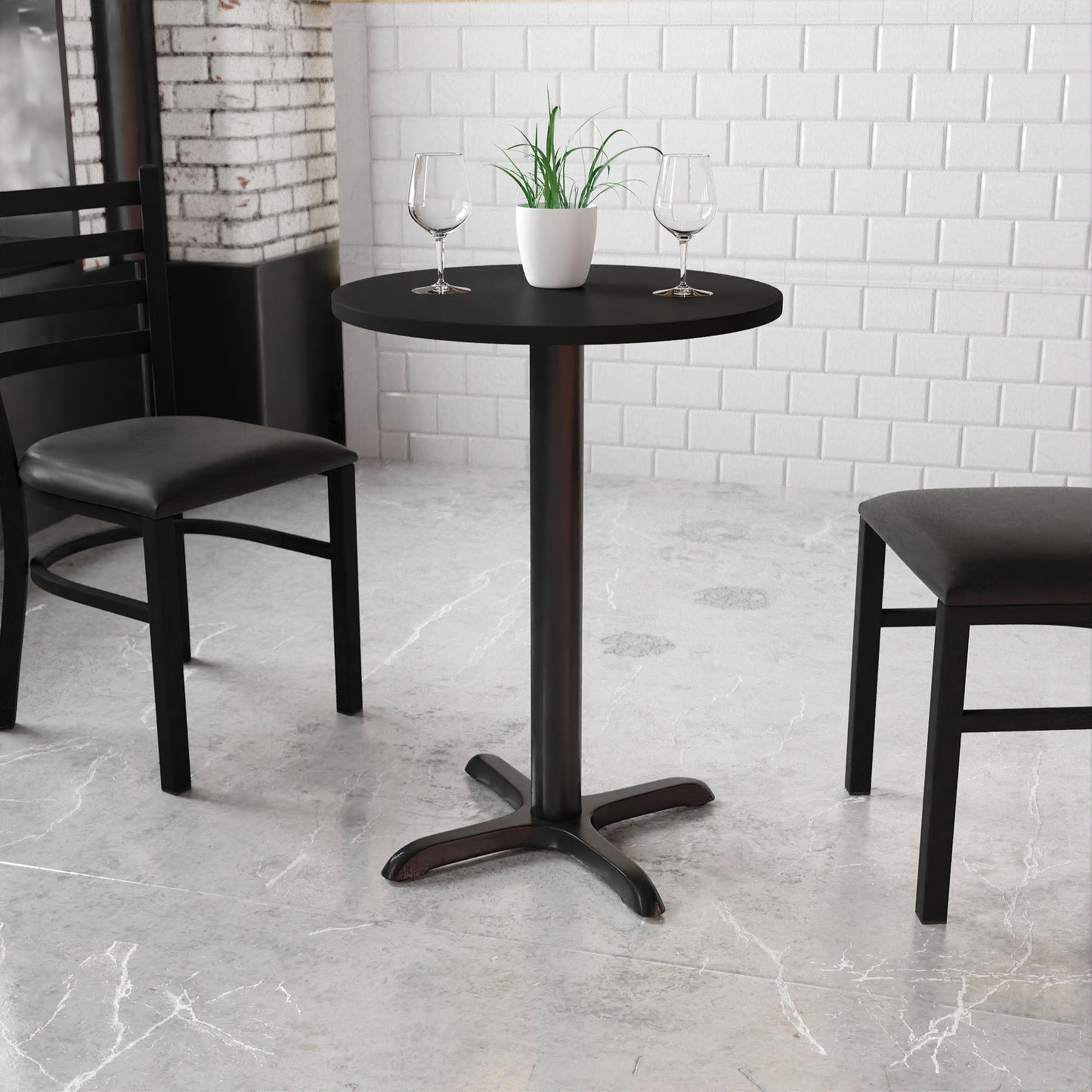 Stiles 24'' Round Black Laminate Table Top with 22'' x 22'' Table Height Base Black