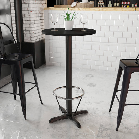 Stiles 24'' Round Black Laminate Table Top with 22'' x 22'' Bar Height Table Base and Foot Ring Black