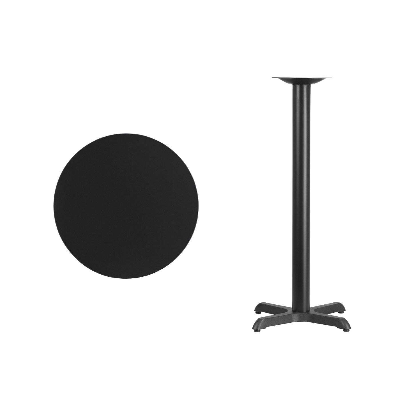 Stiles 24'' Round Black Laminate Table Top with 22'' x 22'' Bar Height Table Base Black