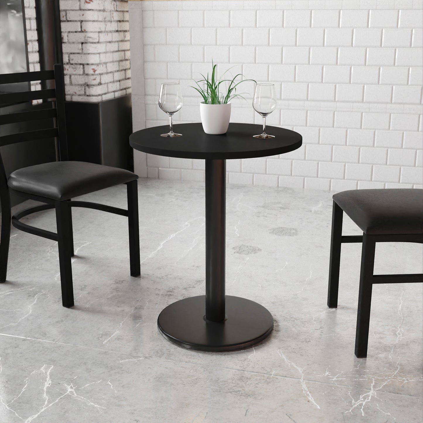 Stiles 24'' Round Black Laminate Table Top with 18'' Round Table Height Base Black