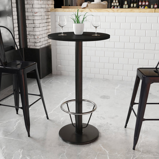 Stiles 24'' Round Black Laminate Table Top with 18'' Round Bar Height Table Base and Foot Ring Black