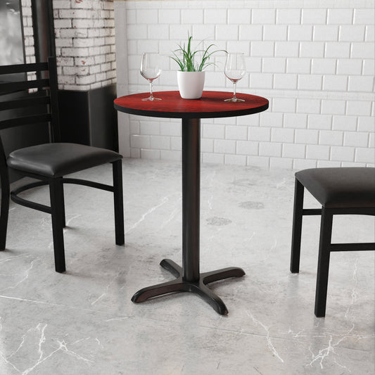 Graniss 24'' Round Mahogany Laminate Table Top with 22'' x 22'' Table Height Base Mahogany