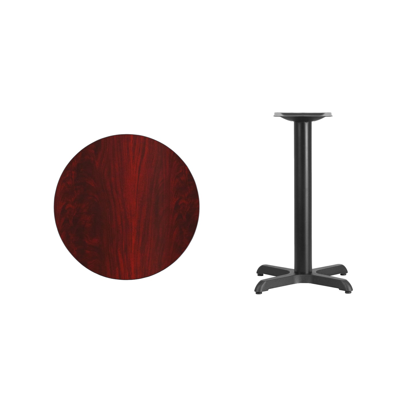 Graniss 24'' Round Mahogany Laminate Table Top with 22'' x 22'' Table Height Base Mahogany