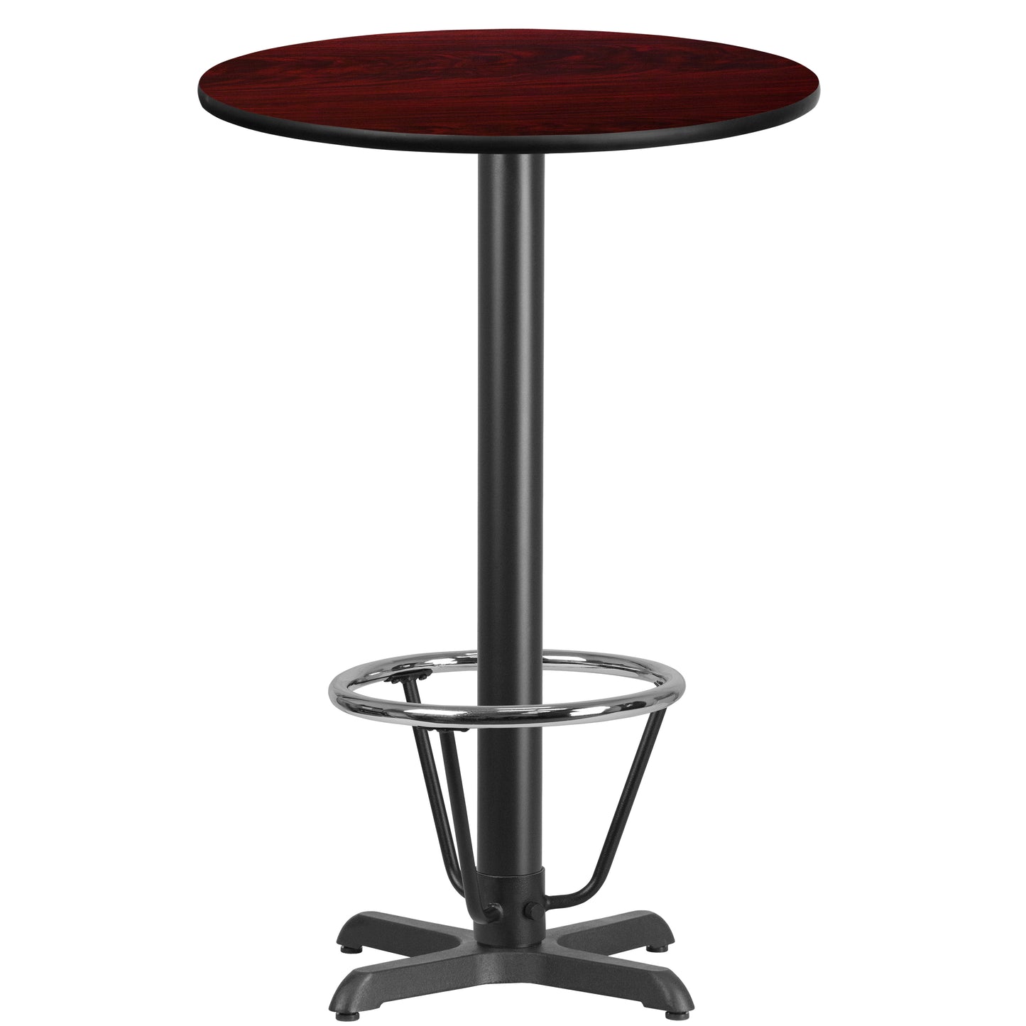 Stiles 24'' Round Mahogany Laminate Table Top with 22'' x 22'' Bar Height Table Base and Foot Ring Mahogany