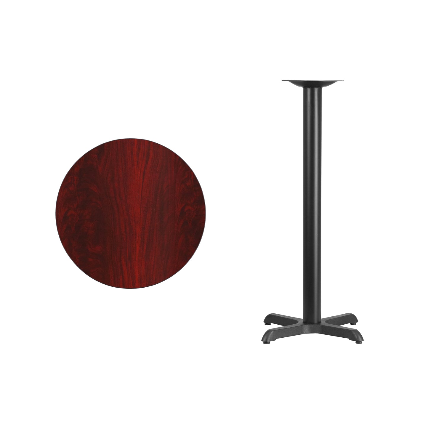 Stiles 24'' Round Mahogany Laminate Table Top with 22'' x 22'' Bar Height Table Base Mahogany