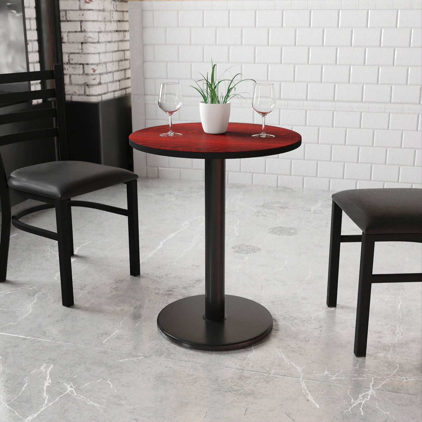 Graniss 24'' Round Mahogany Laminate Table Top with 18'' Round Table Height Base Mahogany