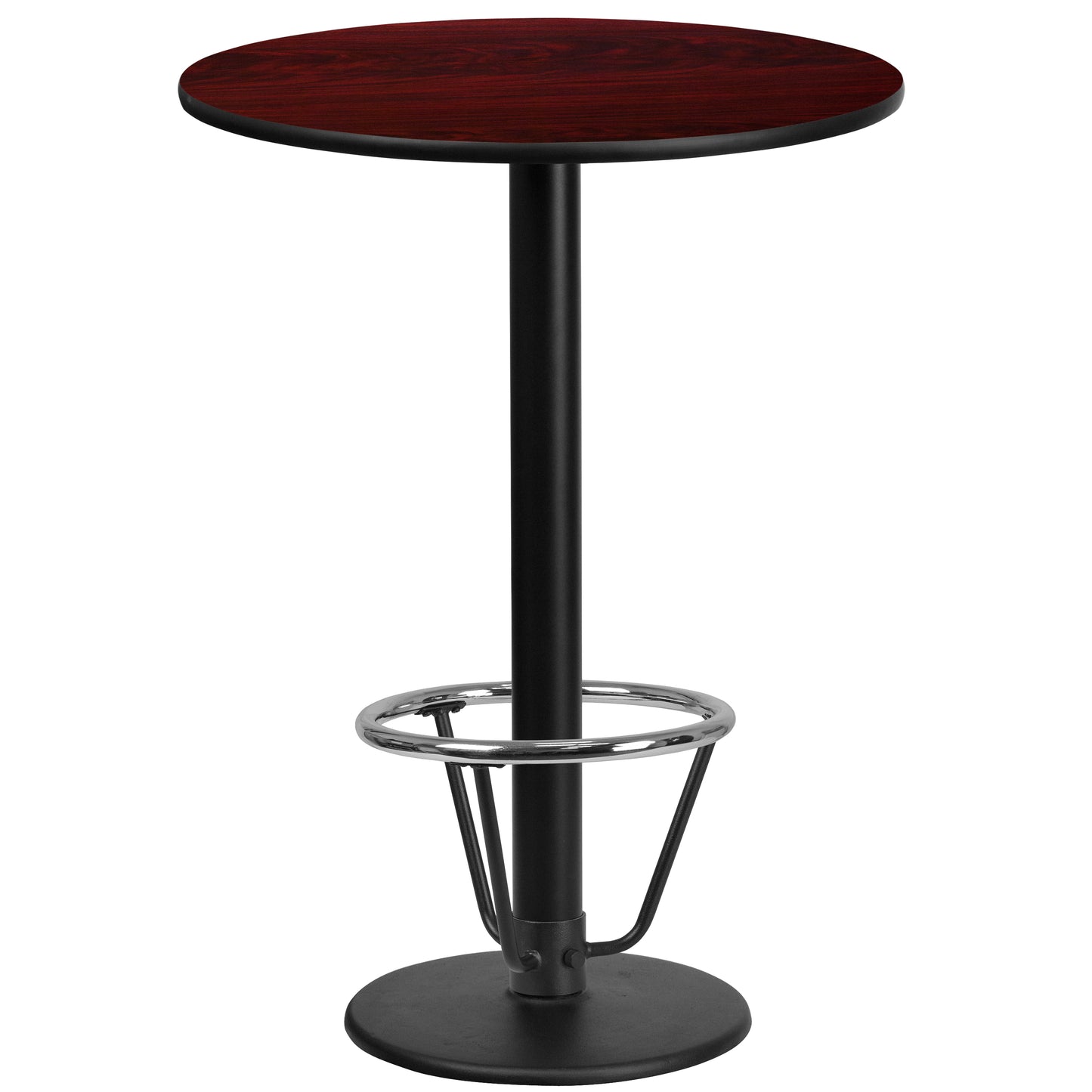 Stiles 24'' Round Mahogany Laminate Table Top with 18'' Round Bar Height Table Base and Foot Ring Mahogany