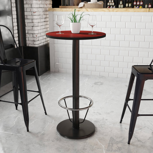 Stiles 24'' Round Mahogany Laminate Table Top with 18'' Round Bar Height Table Base and Foot Ring Mahogany