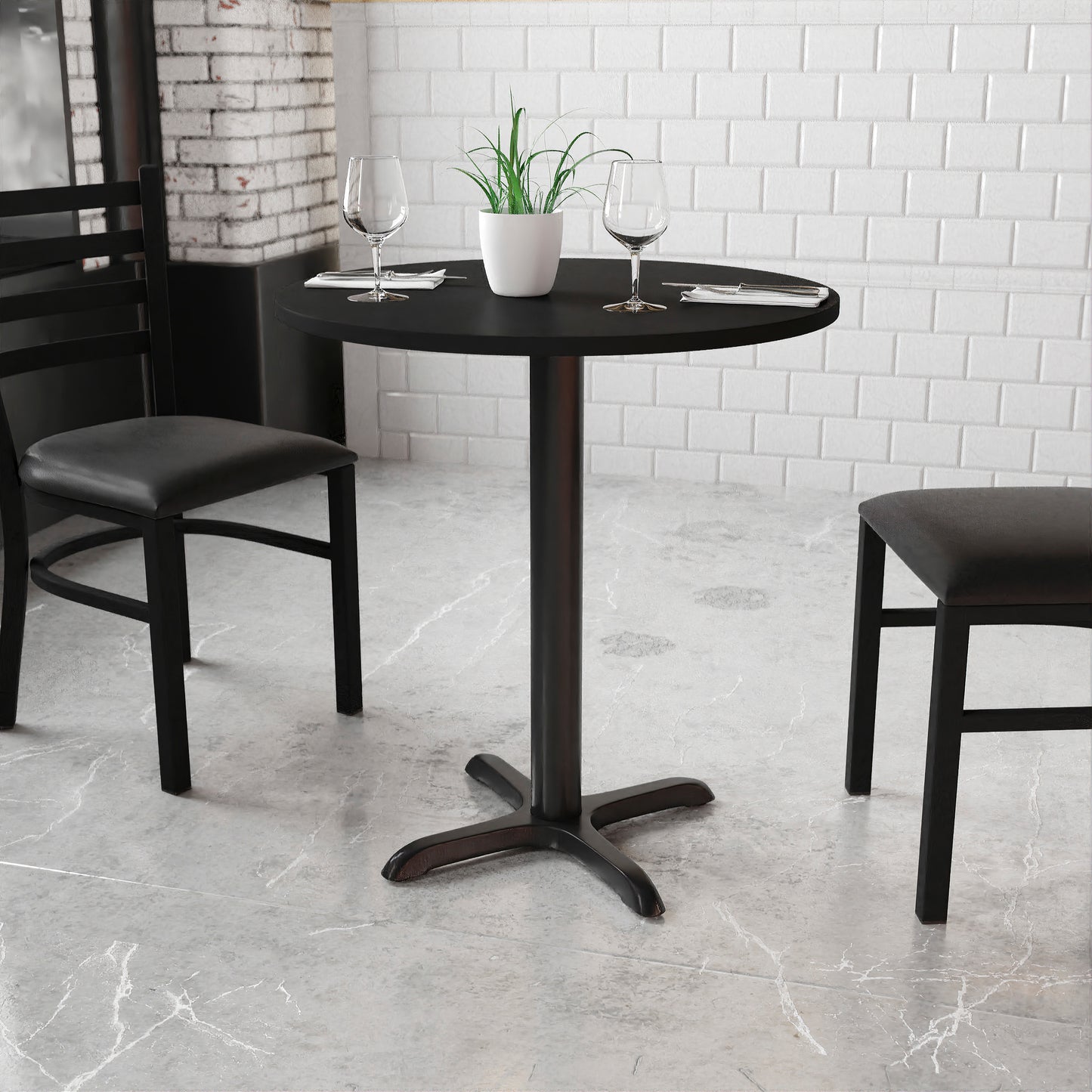 Stiles 30'' Round Black Laminate Table Top with 22'' x 22'' Table Height Base Black