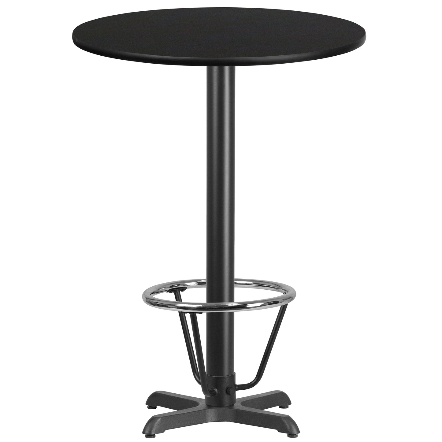 Stiles 30'' Round Black Laminate Table Top with 22'' x 22'' Bar Height Table Base and Foot Ring Black