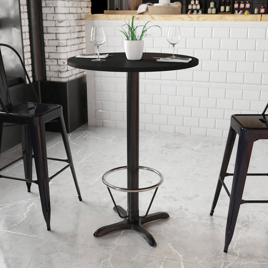 Stiles 30'' Round Black Laminate Table Top with 22'' x 22'' Bar Height Table Base and Foot Ring Black