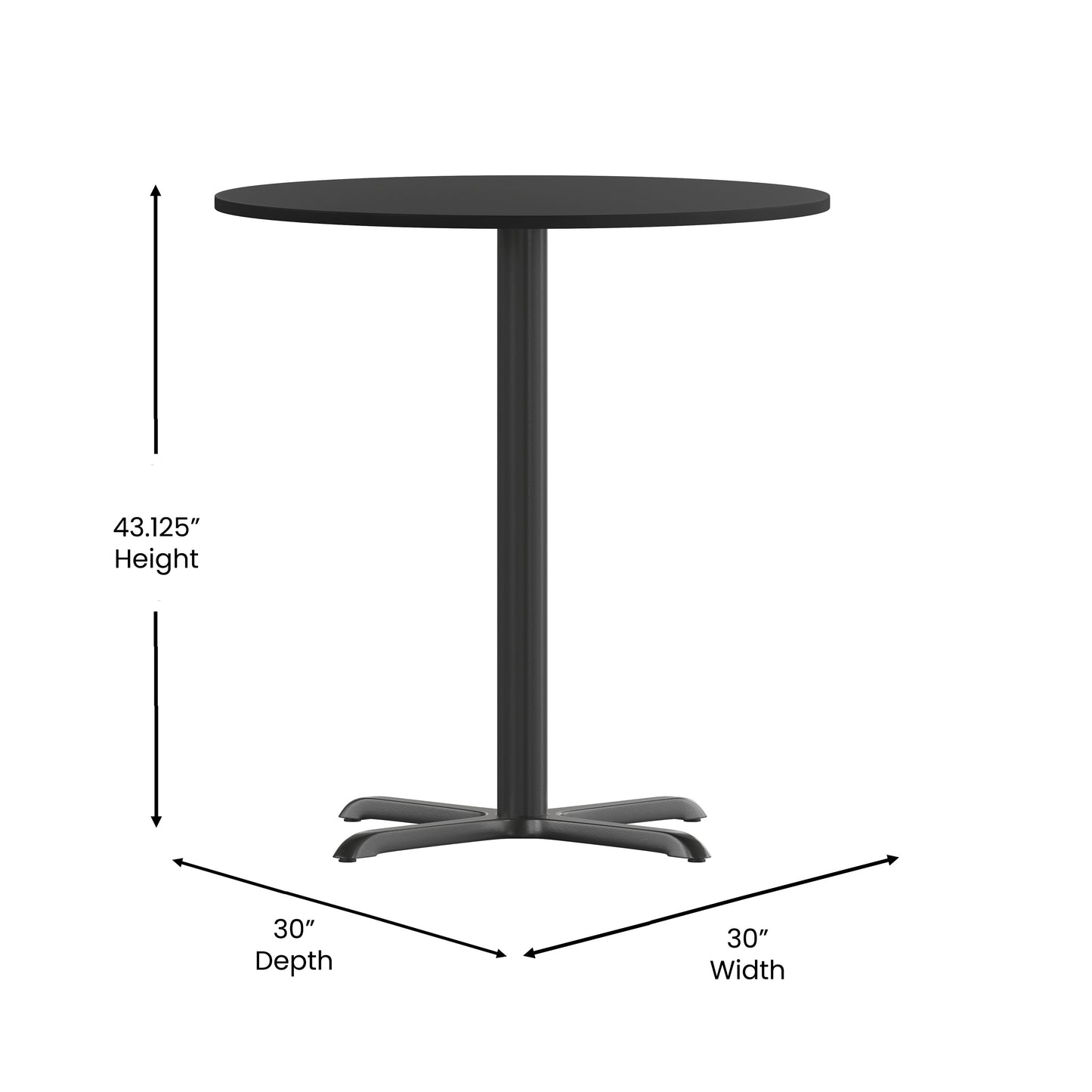 Stiles 30'' Round Black Laminate Table Top with 22'' x 22'' Bar Height Table Base Black