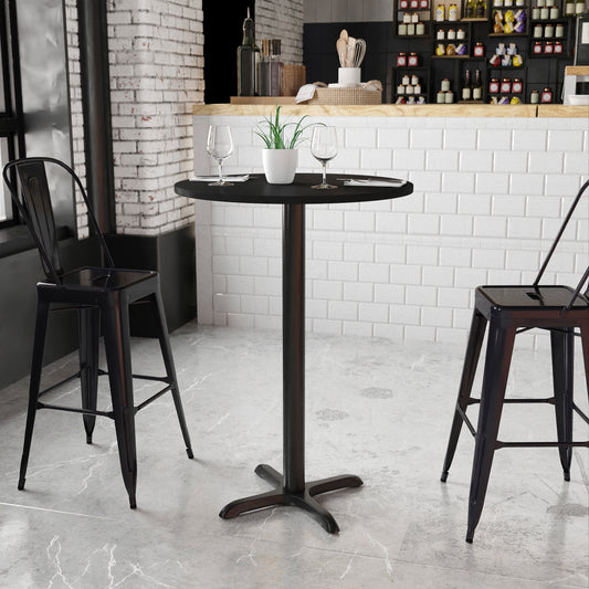 Stiles 30'' Round Black Laminate Table Top with 22'' x 22'' Bar Height Table Base Black