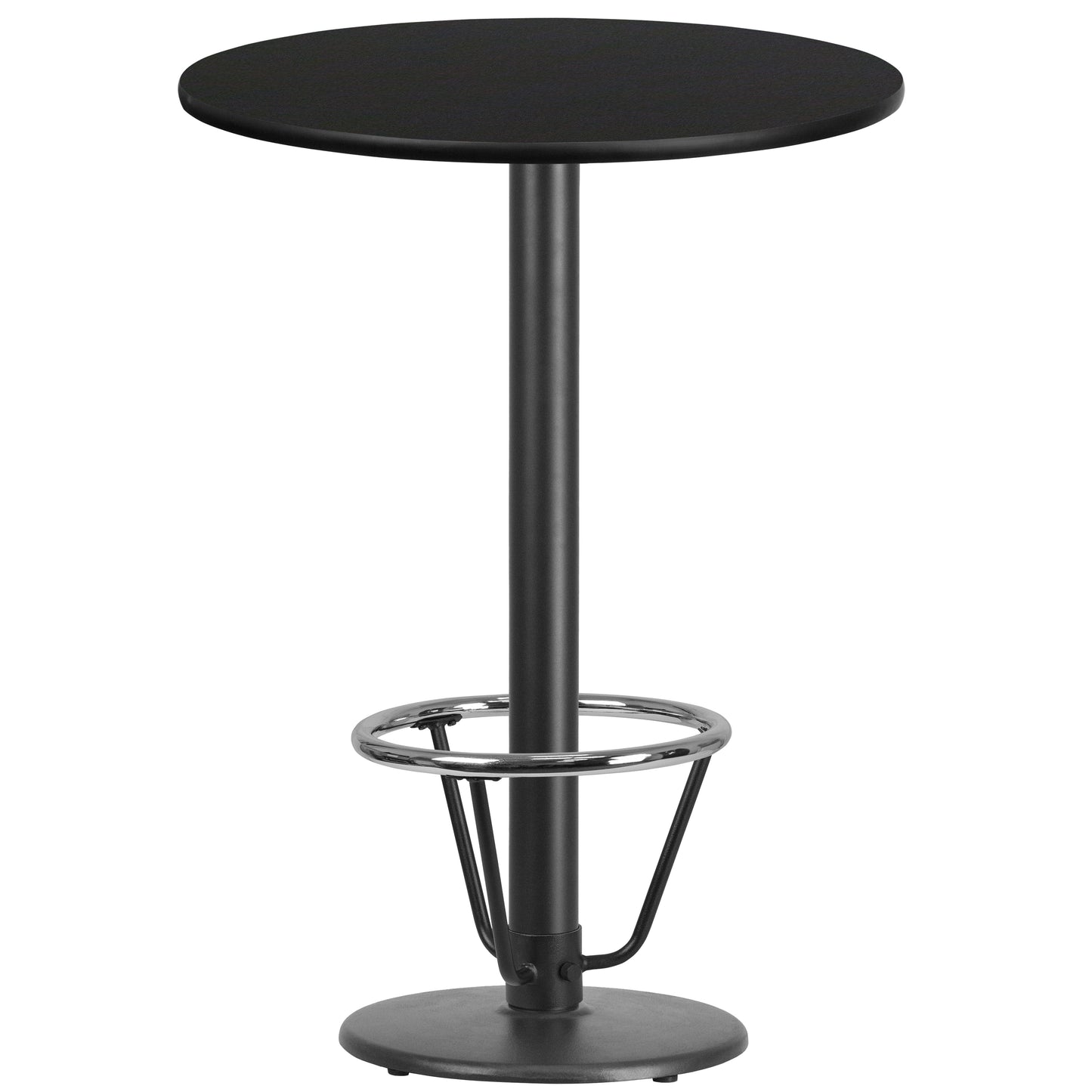 Stiles 30'' Round Black Laminate Table Top with 18'' Round Bar Height Table Base and Foot Ring Black