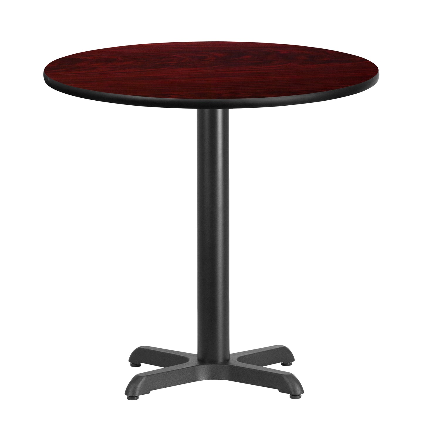 Graniss 30'' Round Mahogany Laminate Table Top with 22'' x 22'' Table Height Base Mahogany