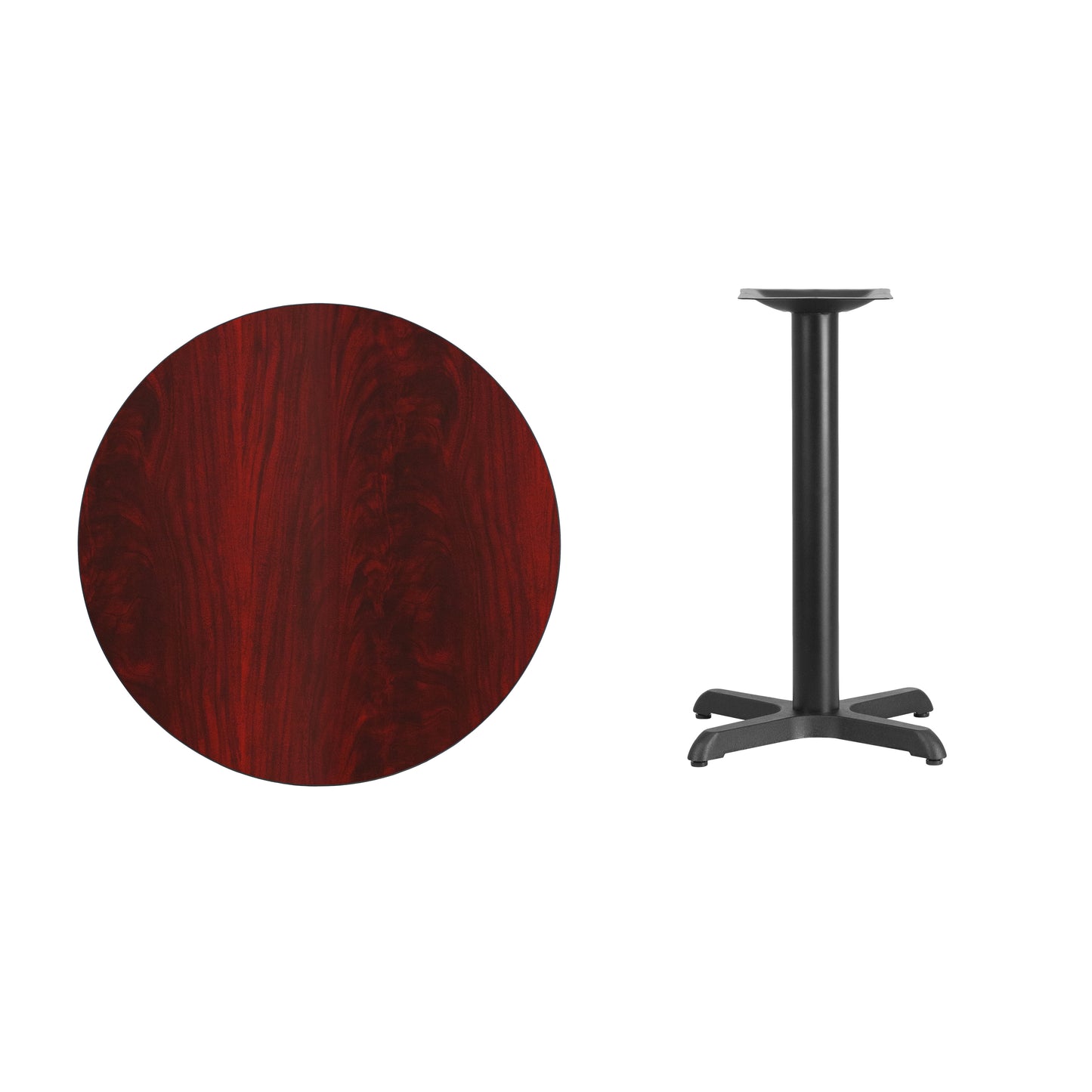 Graniss 30'' Round Mahogany Laminate Table Top with 22'' x 22'' Table Height Base Mahogany