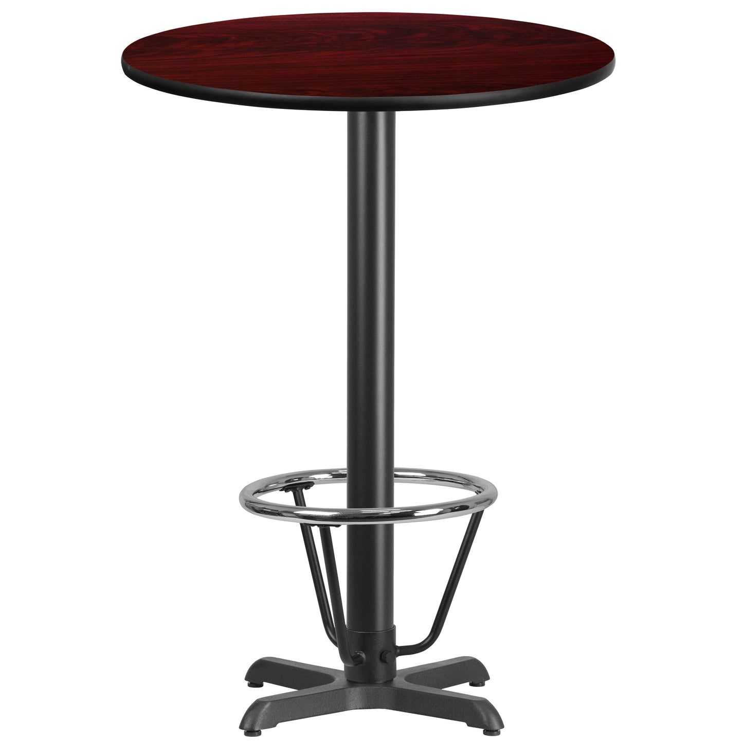 Stiles 30'' Round Mahogany Laminate Table Top with 22'' x 22'' Bar Height Table Base and Foot Ring Mahogany