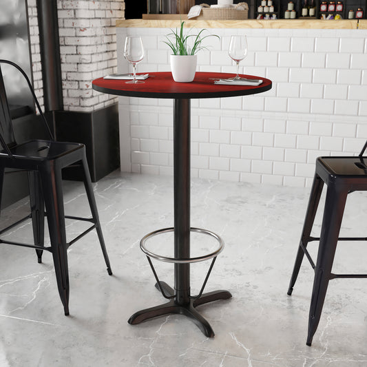 Stiles 30'' Round Mahogany Laminate Table Top with 22'' x 22'' Bar Height Table Base and Foot Ring Mahogany