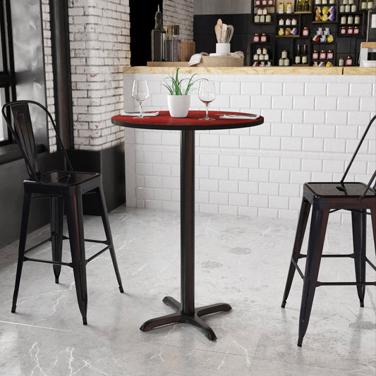 Stiles 30'' Round Mahogany Laminate Table Top with 22'' x 22'' Bar Height Table Base Mahogany