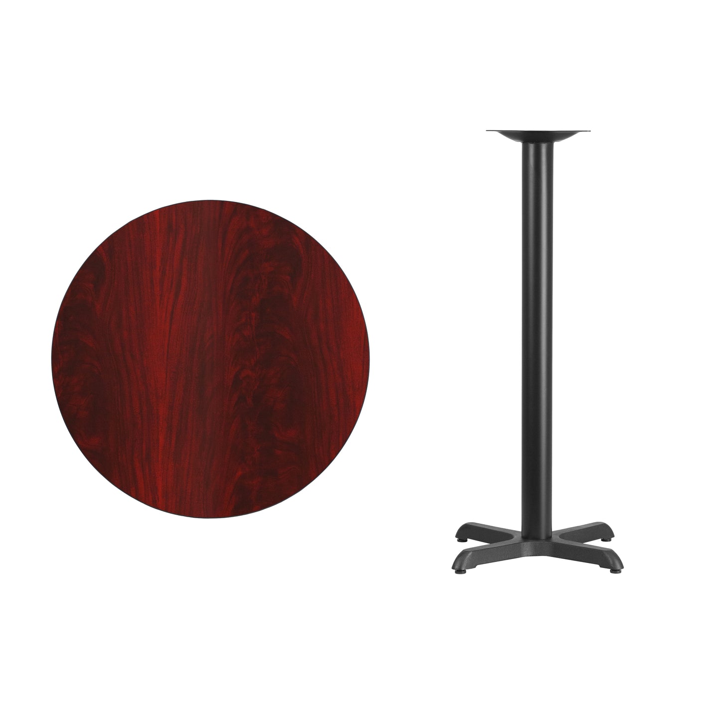 Stiles 30'' Round Mahogany Laminate Table Top with 22'' x 22'' Bar Height Table Base Mahogany