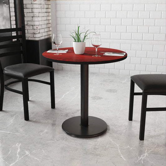 Graniss 30'' Round Mahogany Laminate Table Top with 18'' Round Table Height Base Mahogany