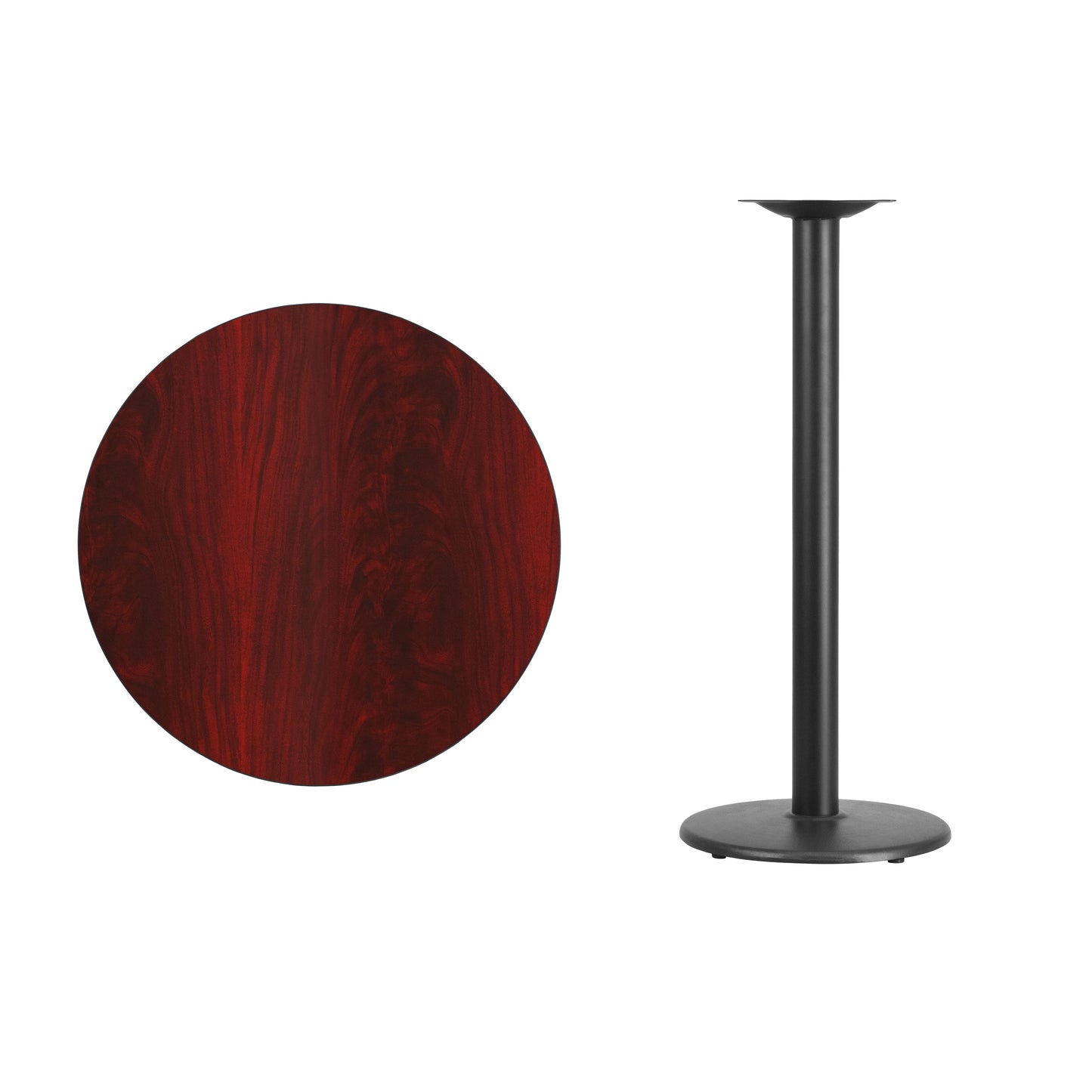 Stiles 30'' Round Mahogany Laminate Table Top with 18'' Round Bar Height Table Base Mahogany