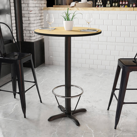 Stiles 30'' Round Natural Laminate Table Top with 22'' x 22'' Bar Height Table Base and Foot Ring Natural