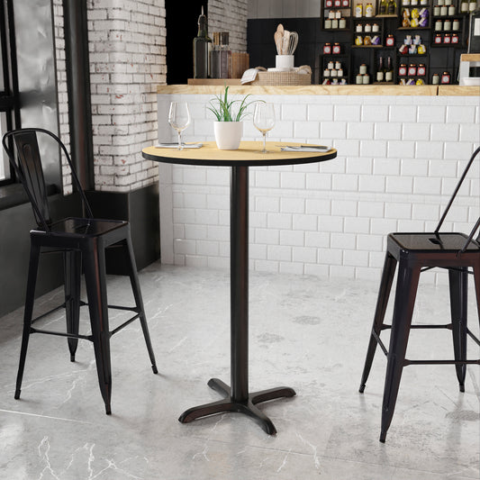Stiles 30'' Round Natural Laminate Table Top with 22'' x 22'' Bar Height Table Base Natural