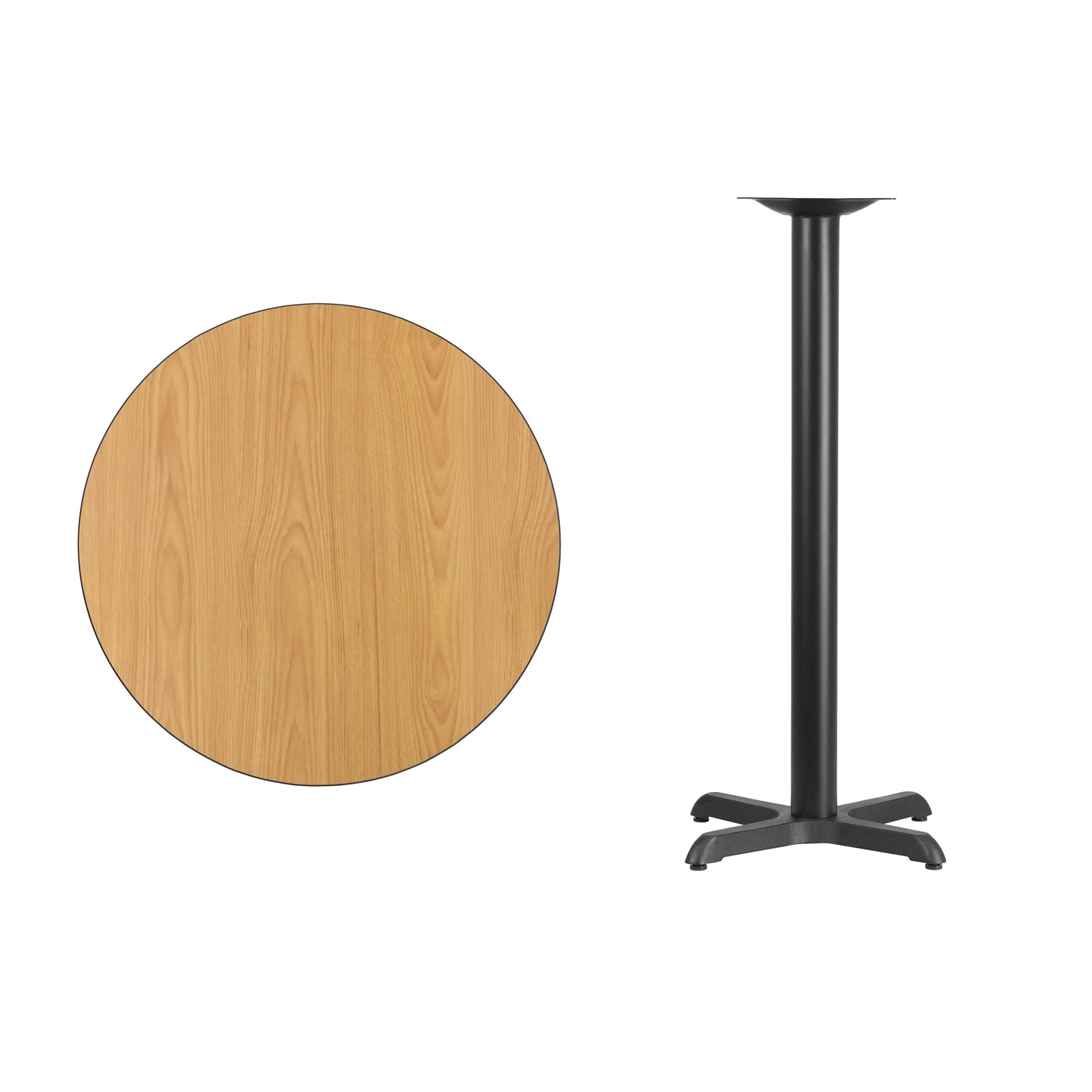 Stiles 30'' Round Natural Laminate Table Top with 22'' x 22'' Bar Height Table Base Natural