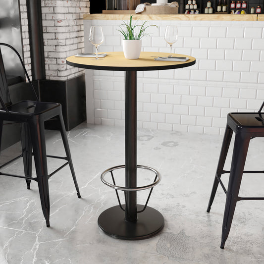 Stiles 30'' Round Natural Laminate Table Top with 18'' Round Bar Height Table Base and Foot Ring Natural