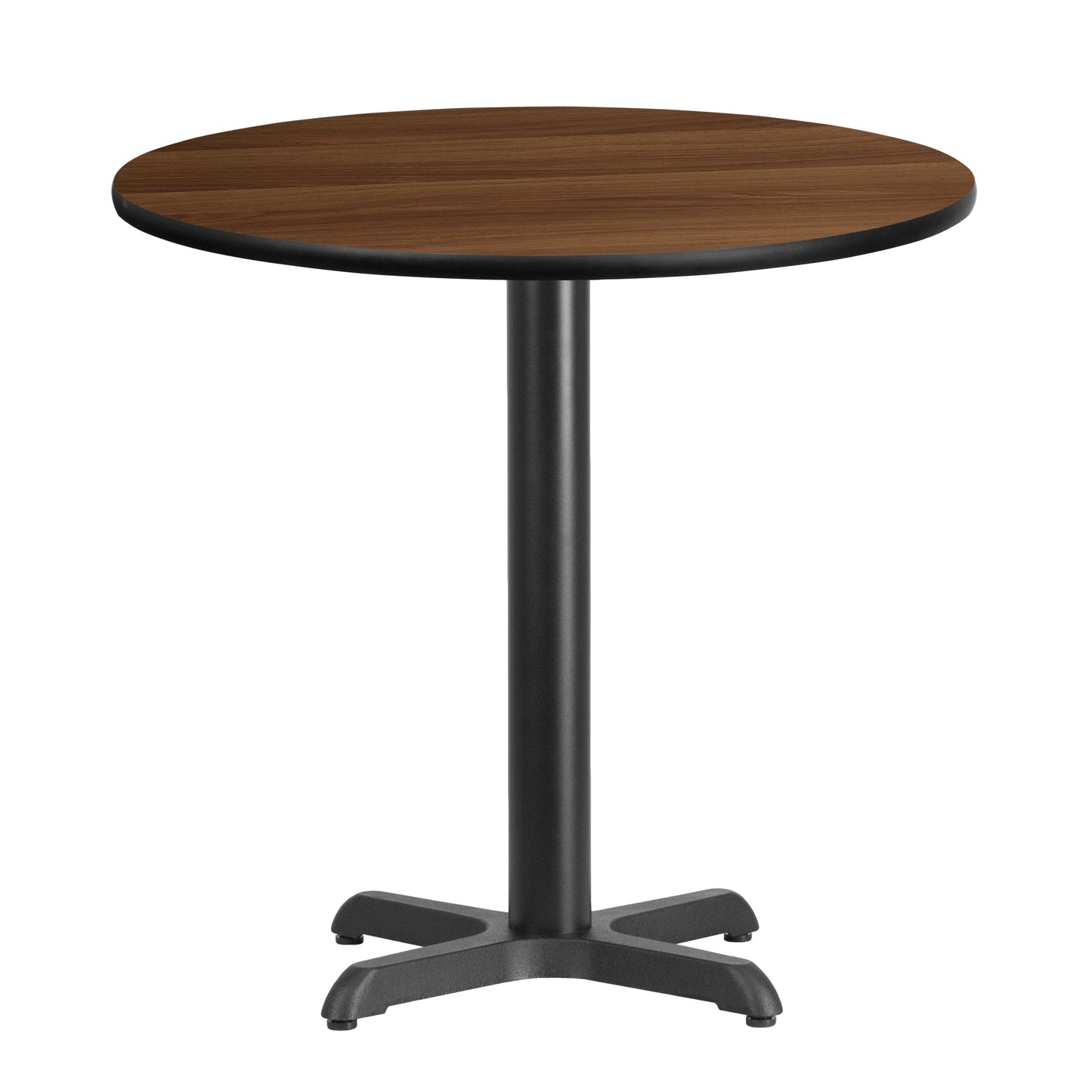 Graniss 30'' Round Walnut Laminate Table Top with 22'' x 22'' Table Height Base Walnut