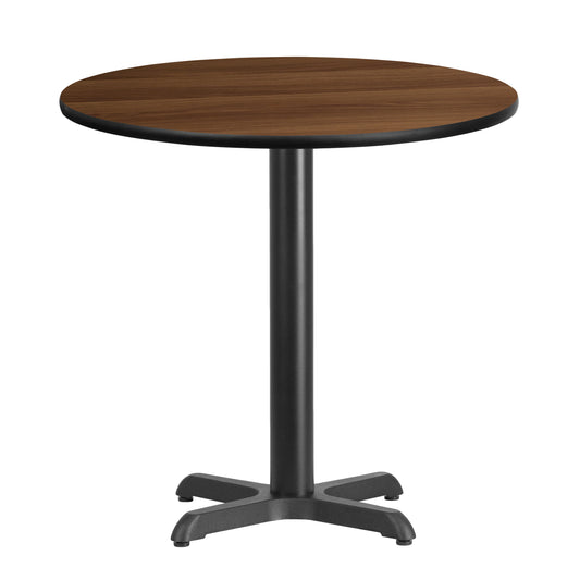 Graniss 30'' Round Walnut Laminate Table Top with 22'' x 22'' Table Height Base Walnut