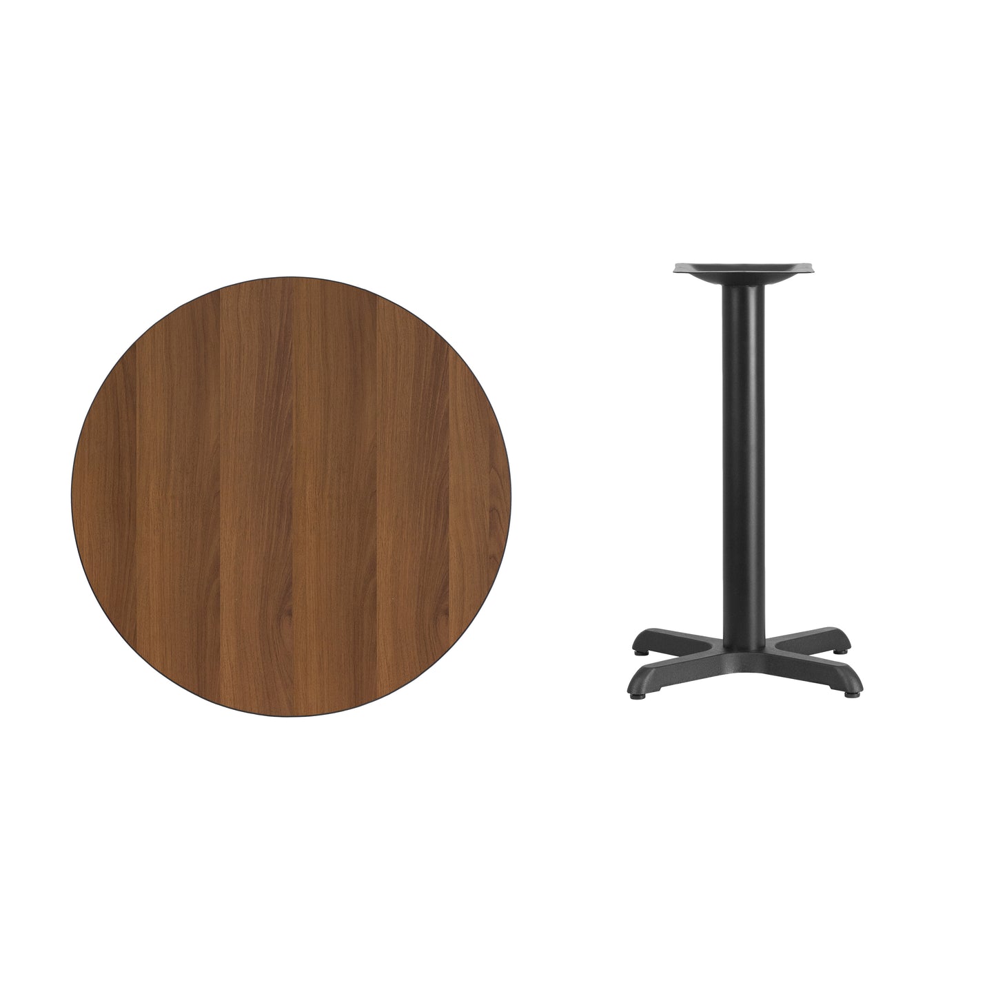 Graniss 30'' Round Walnut Laminate Table Top with 22'' x 22'' Table Height Base Walnut