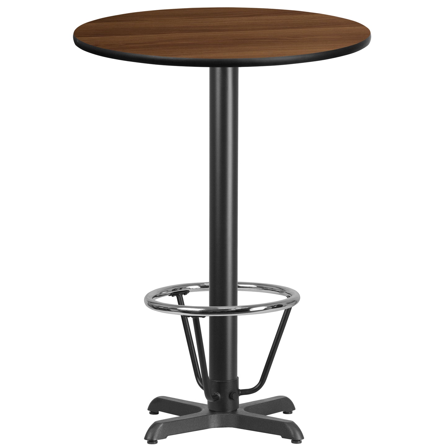 Stiles 30'' Round Walnut Laminate Table Top with 22'' x 22'' Bar Height Table Base and Foot Ring Walnut