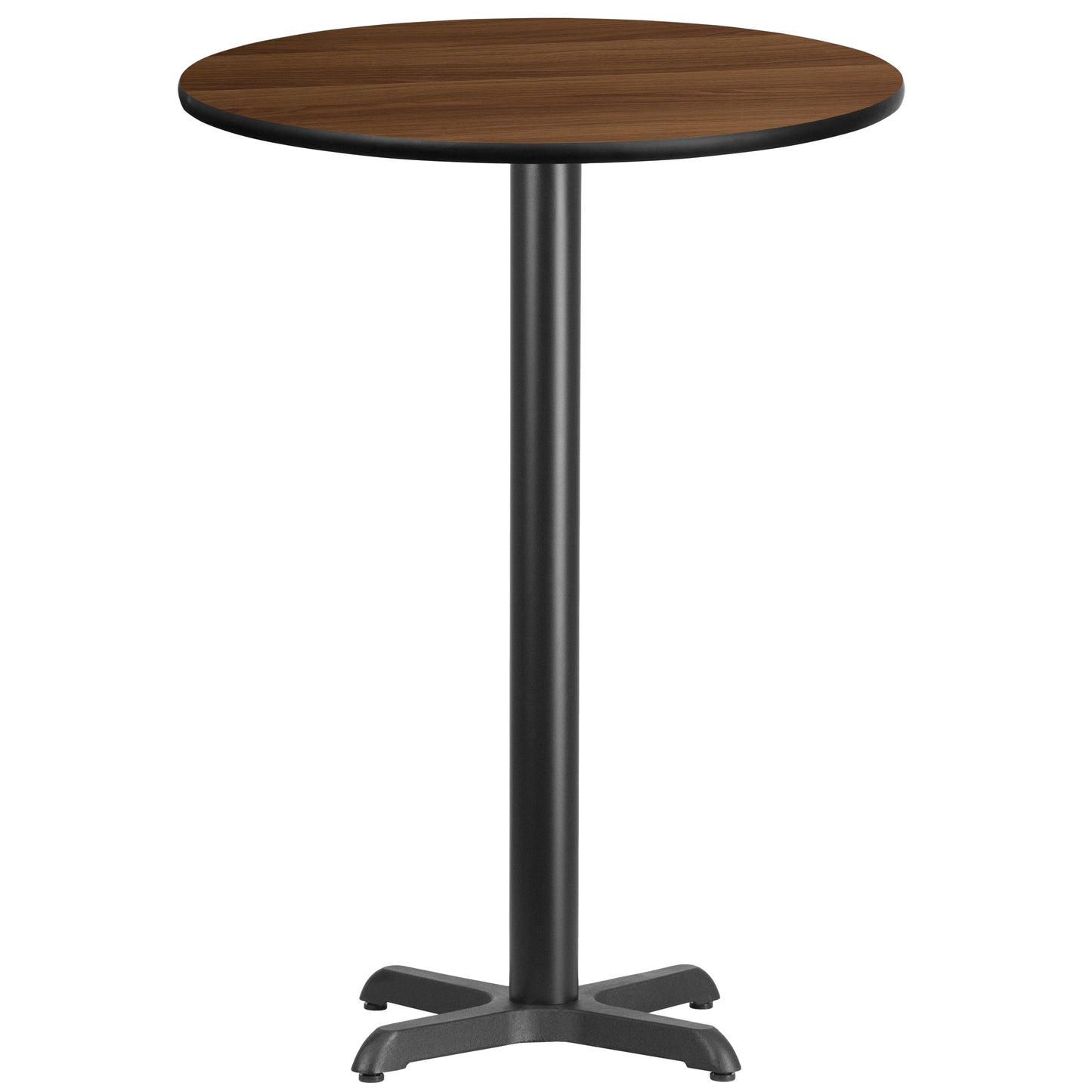 Stiles 30'' Round Walnut Laminate Table Top with 22'' x 22'' Bar Height Table Base Walnut