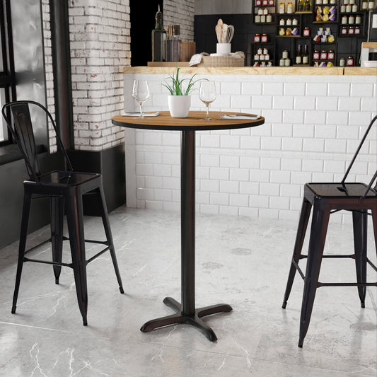 Stiles 30'' Round Walnut Laminate Table Top with 22'' x 22'' Bar Height Table Base Walnut