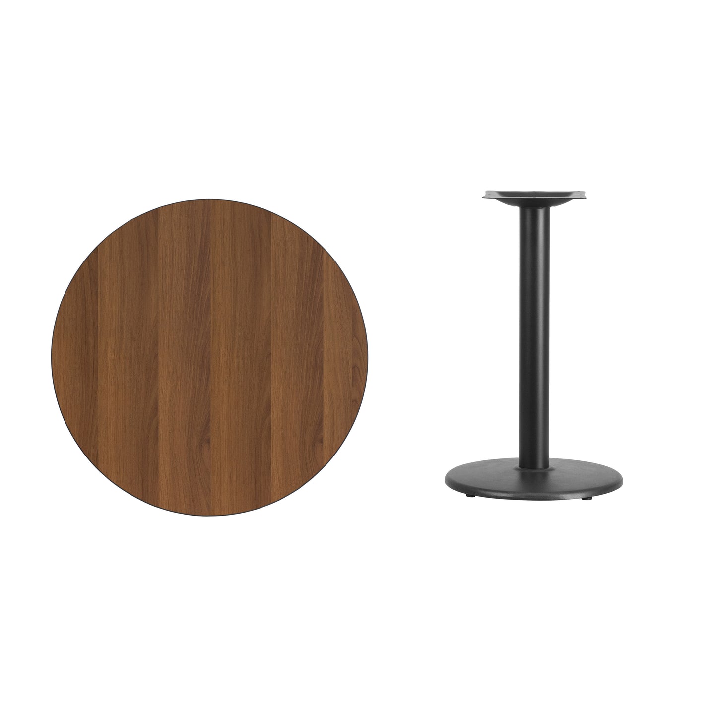Graniss 30'' Round Walnut Laminate Table Top with 18'' Round Table Height Base Walnut