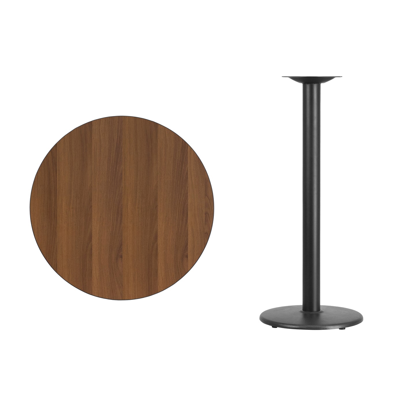 Stiles 30'' Round Walnut Laminate Table Top with 18'' Round Bar Height Table Base Walnut