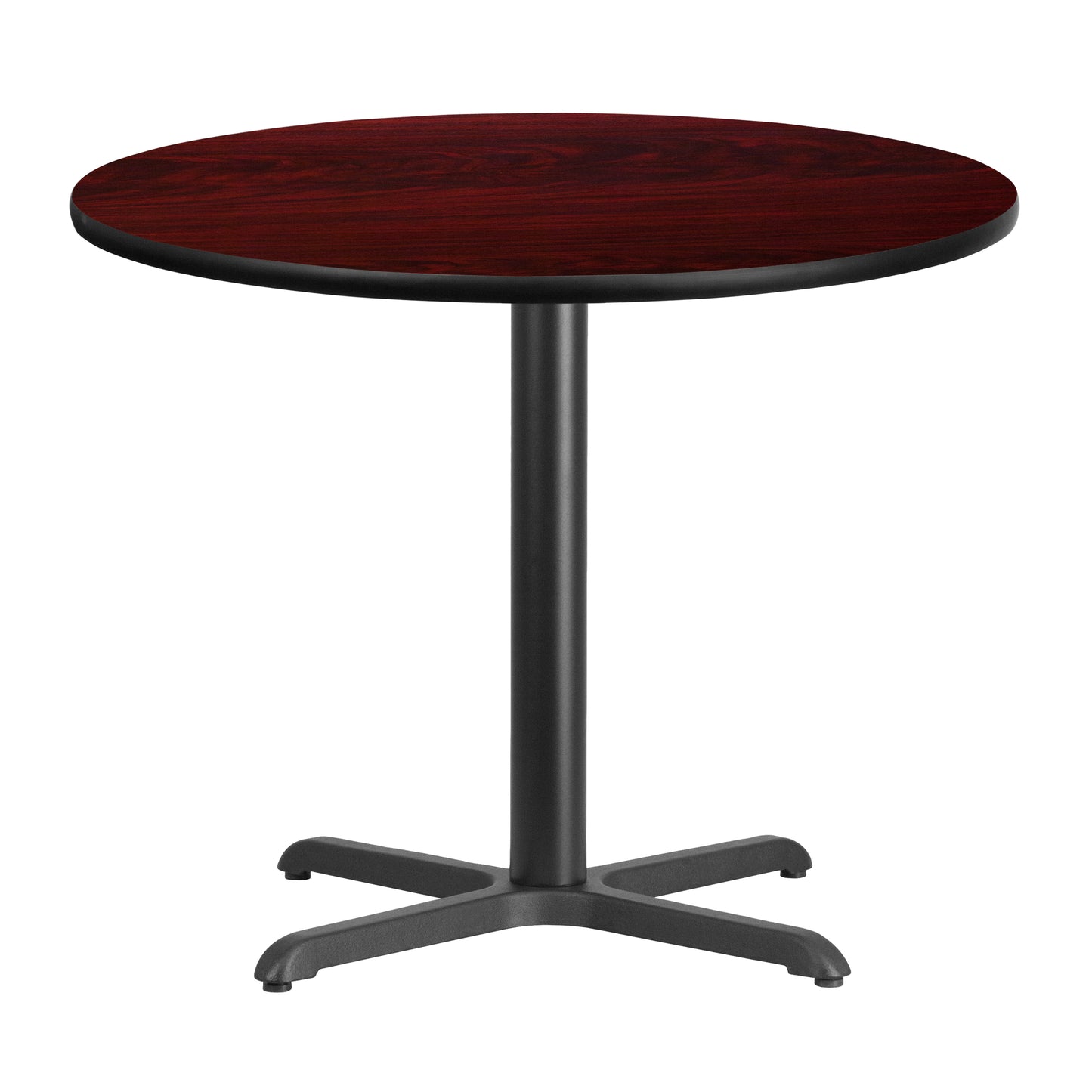 Graniss 36'' Round Mahogany Laminate Table Top with 30'' x 30'' Table Height Base Mahogany