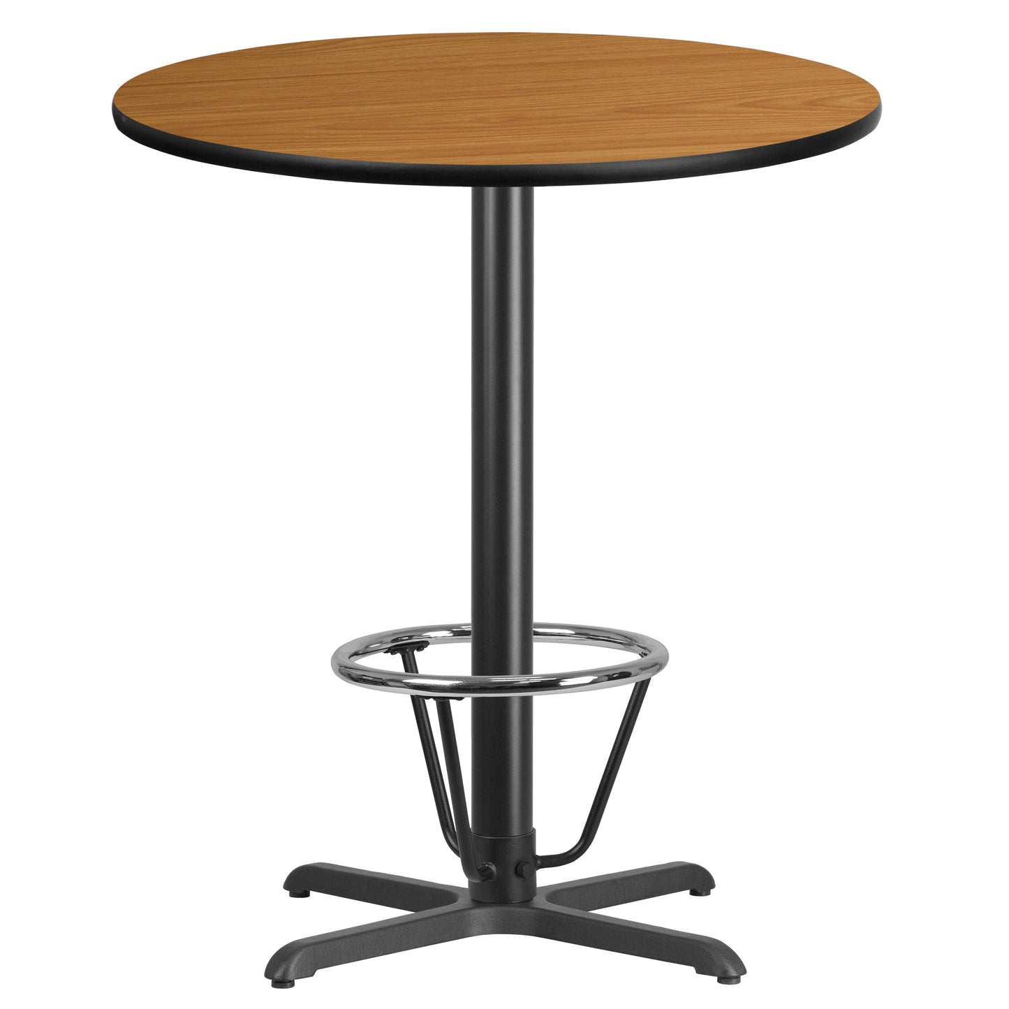 Stiles 36'' Round Natural Laminate Table Top with 30'' x 30'' Bar Height Table Base and Foot Ring Natural