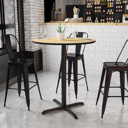 Stiles 36'' Round Natural Laminate Table Top with 30'' x 30'' Bar Height Table Base Natural