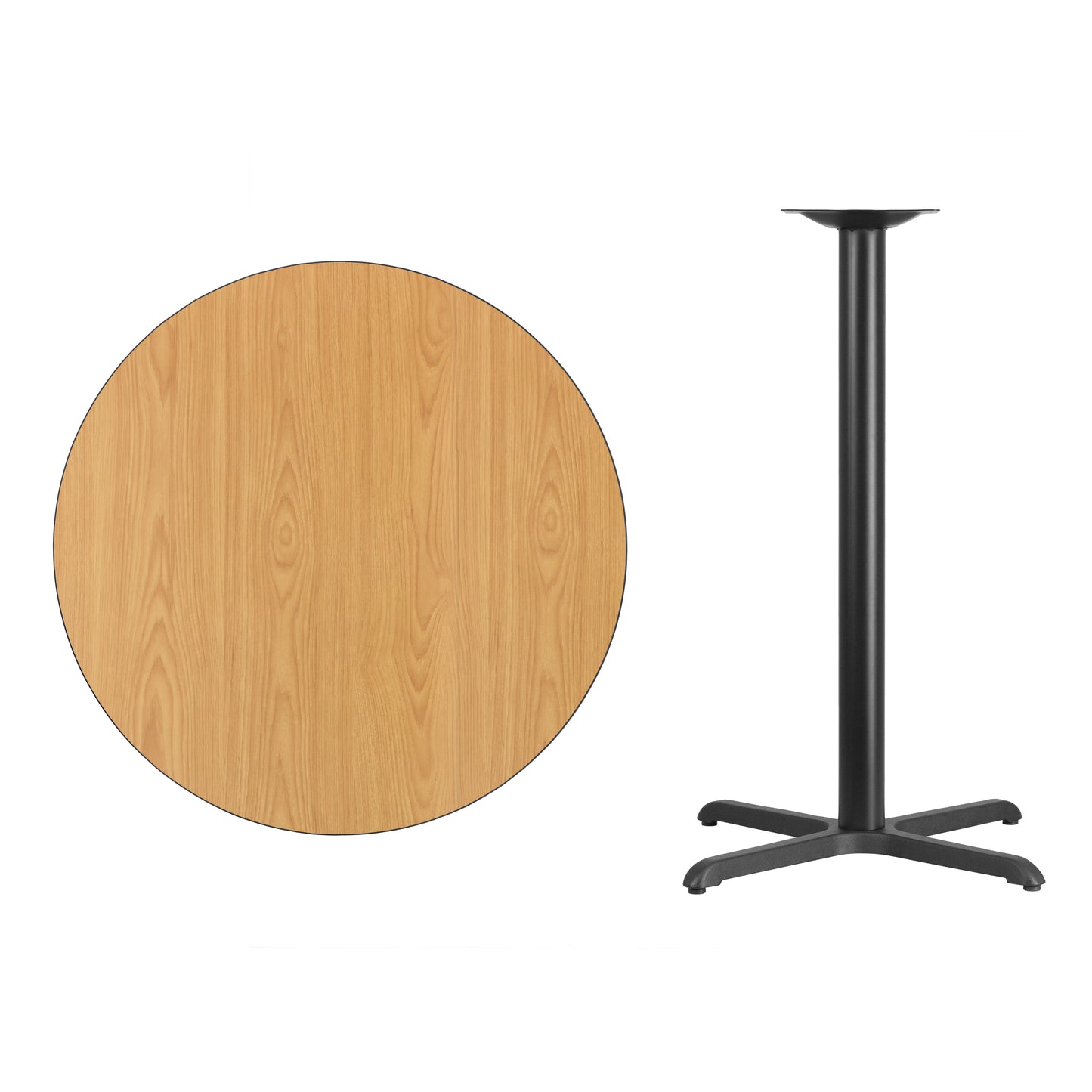 Stiles 36'' Round Natural Laminate Table Top with 30'' x 30'' Bar Height Table Base Natural