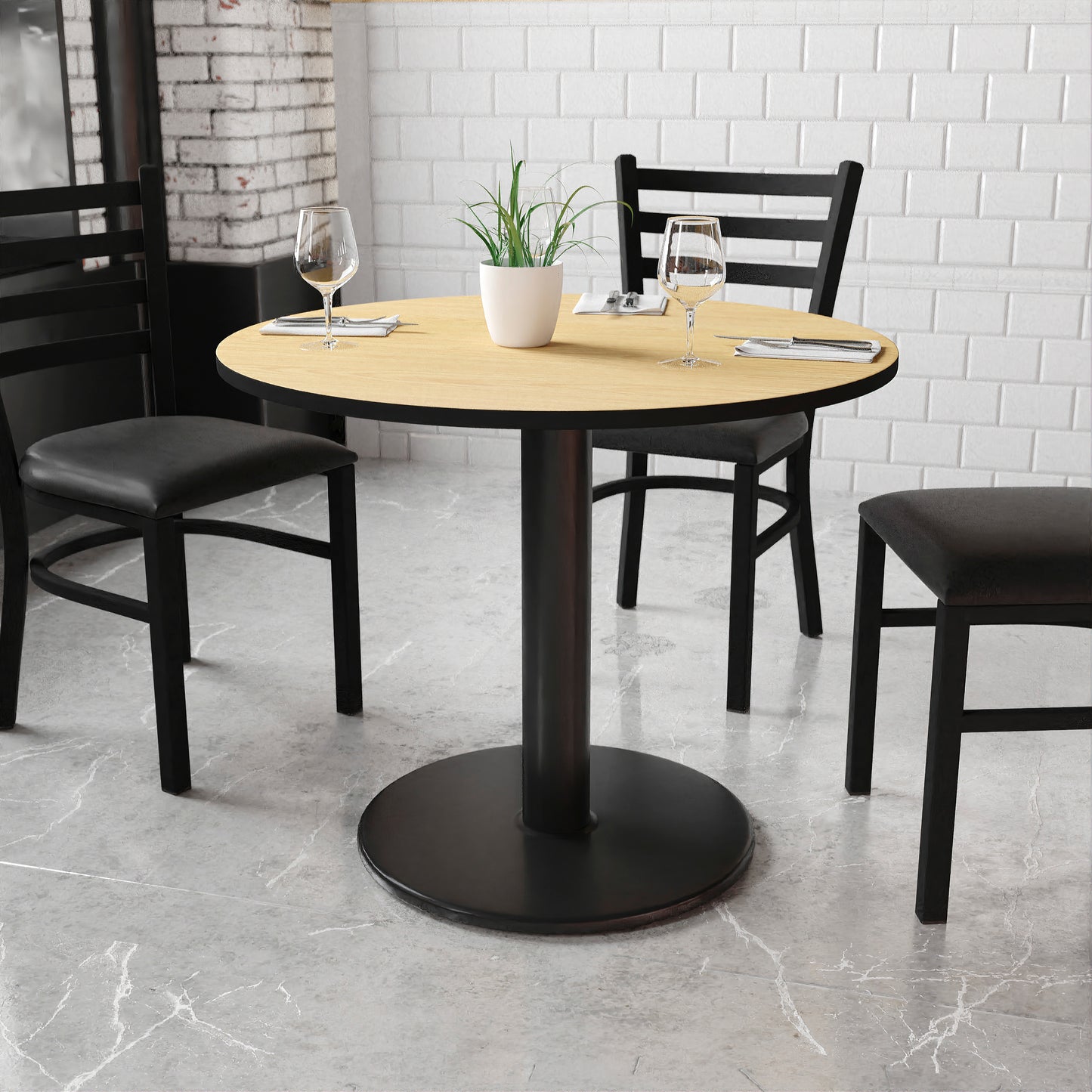 Graniss 36'' Round Natural Laminate Table Top with 24'' Round Table Height Base Natural XU-RD-36-NATTB-TR24-GG