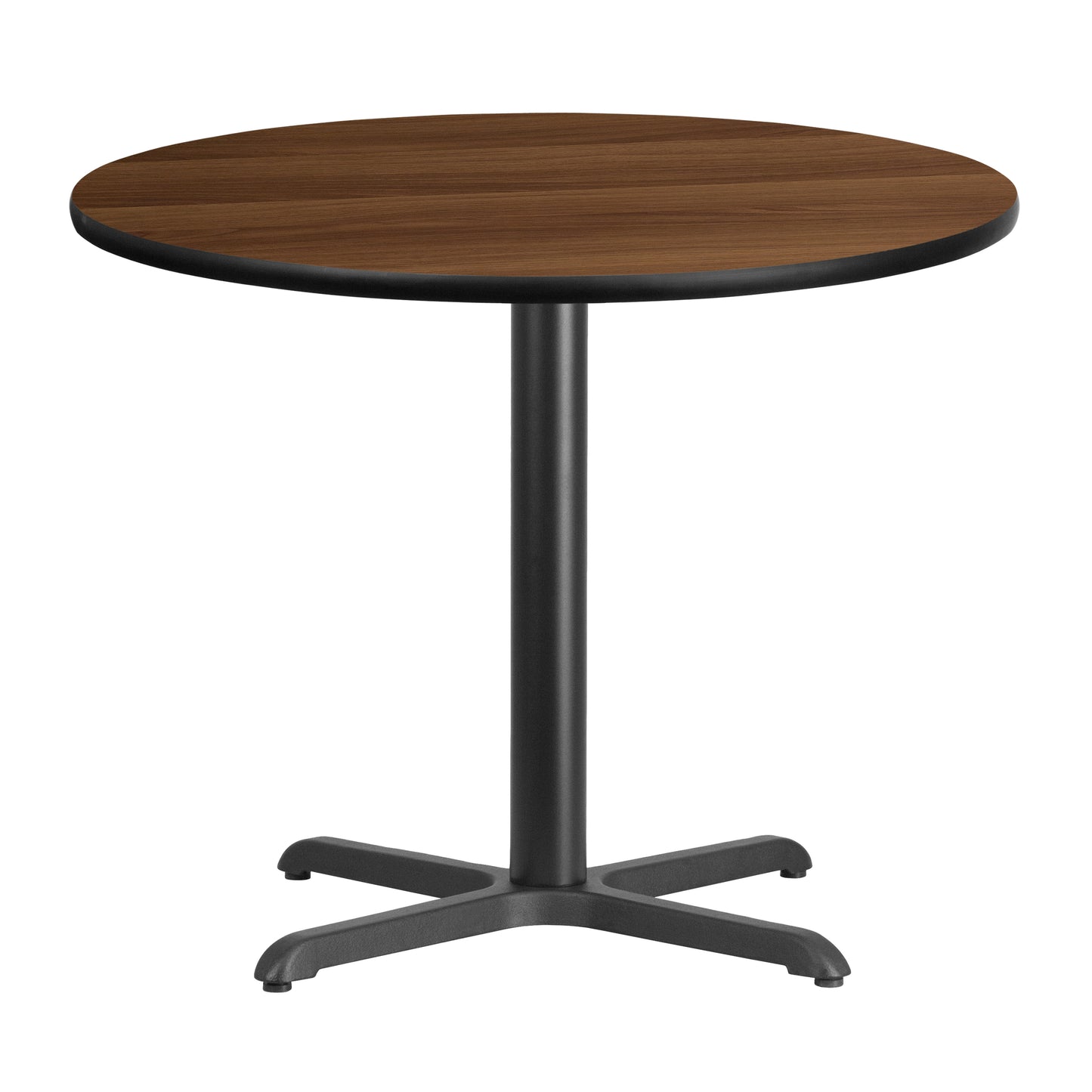 Graniss 36'' Round Walnut Laminate Table Top with 30'' x 30'' Table Height Base Walnut