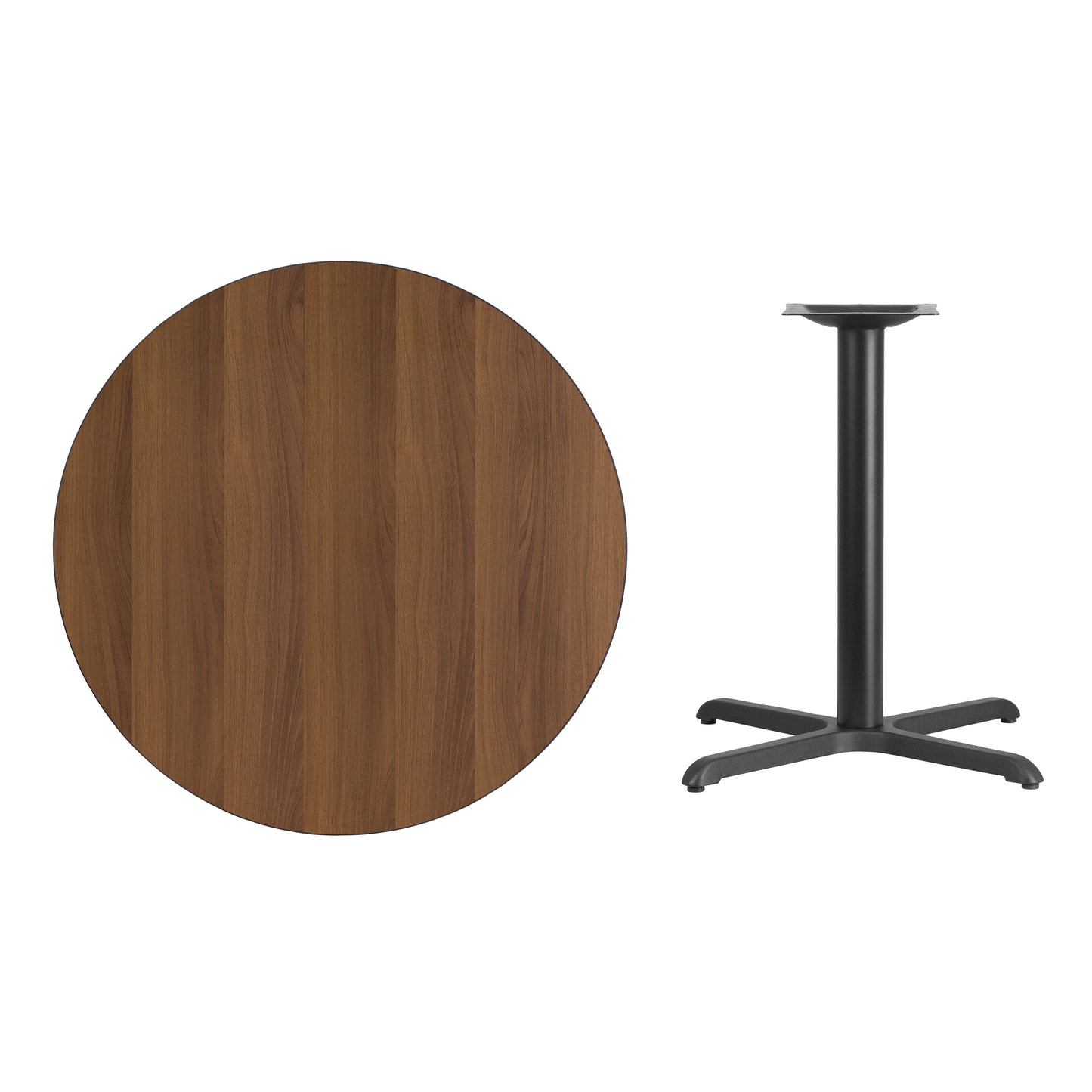 Graniss 36'' Round Walnut Laminate Table Top with 30'' x 30'' Table Height Base Walnut