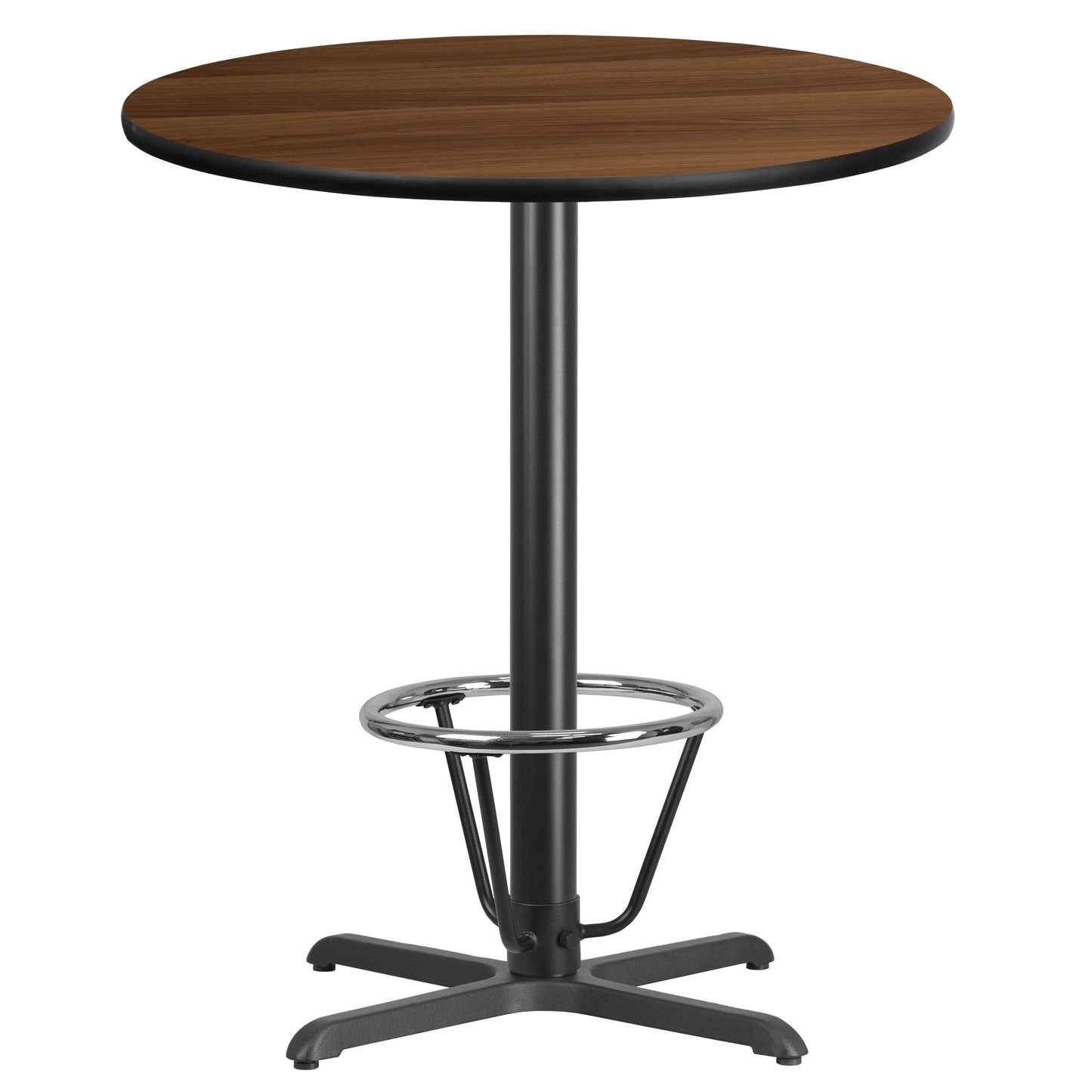 Stiles 36'' Round Walnut Laminate Table Top with 30'' x 30'' Bar Height Table Base and Foot Ring Walnut